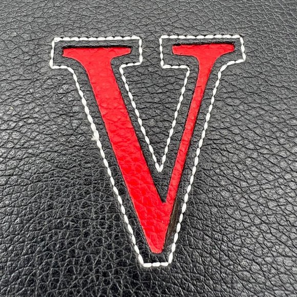 Journal 9x6 Black V Initial Button Closure Refillable Red Accents - Picture 2 of 10